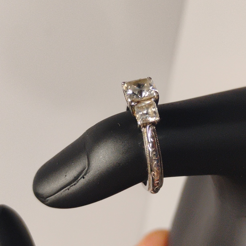 Tacori Set Of  Sterling 925 Silver Trio Princess CZ Ring And Matching Band Sz 7 - Picture 4 of 16